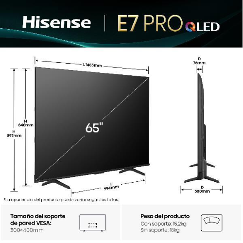 HISENSE 65 E7Q PRO QLED 4K UHD SMART 144HZ
